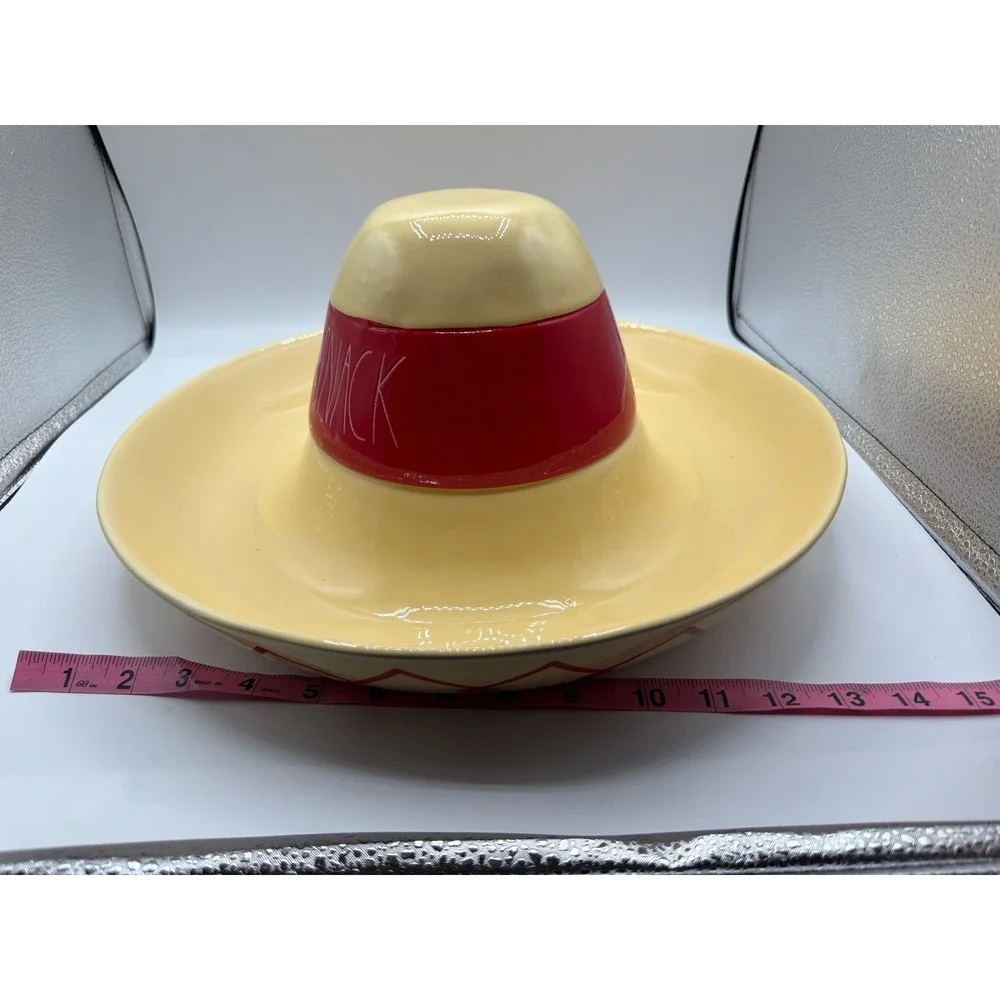 Rae Dunn Sombrero Chips and Dip Server Yellow Red Ceramic Snack‎ Set 2 Piece